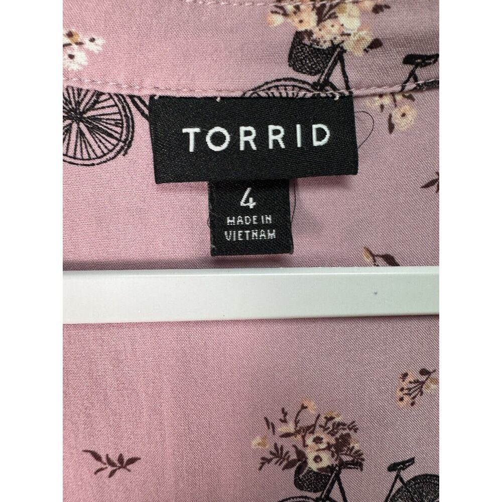 Torrid Womens Size 4 Lavender Pink Bicycle Print Challis Dolman Button Up Shirt - Picture 7 of 9